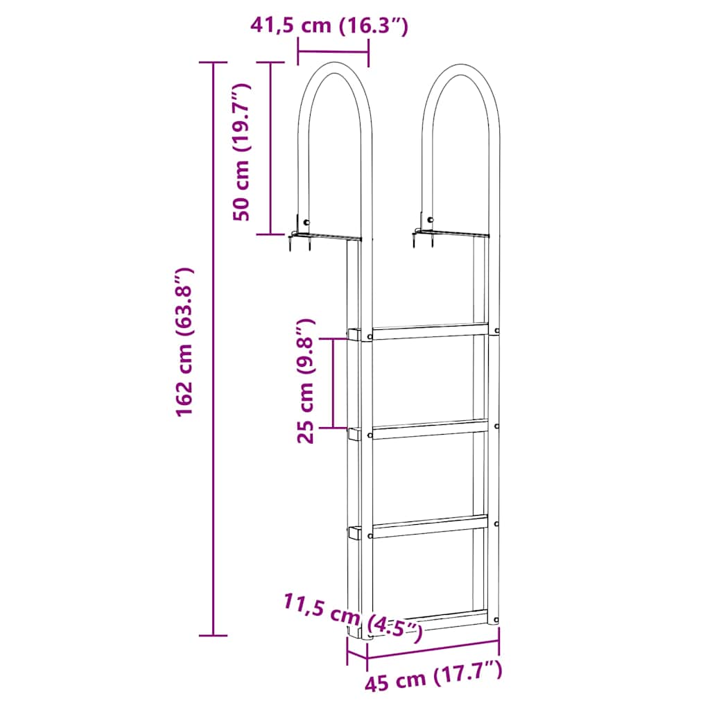 3-Stufen Dockleiter Silber 45 x 11,5 x 134 cm Aluminium