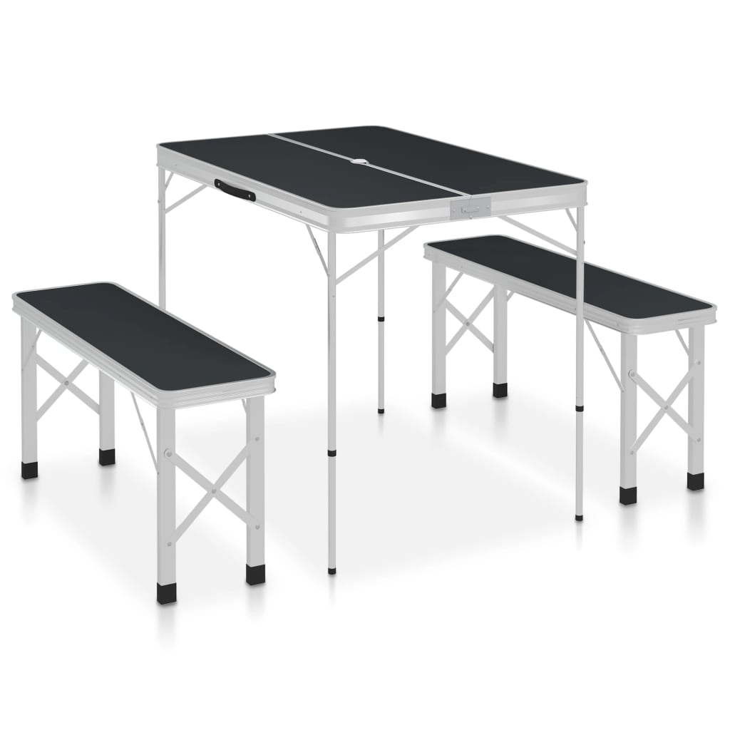 Klappbarer Campingtisch mit 2 Sitzbänken Aluminium Weiß