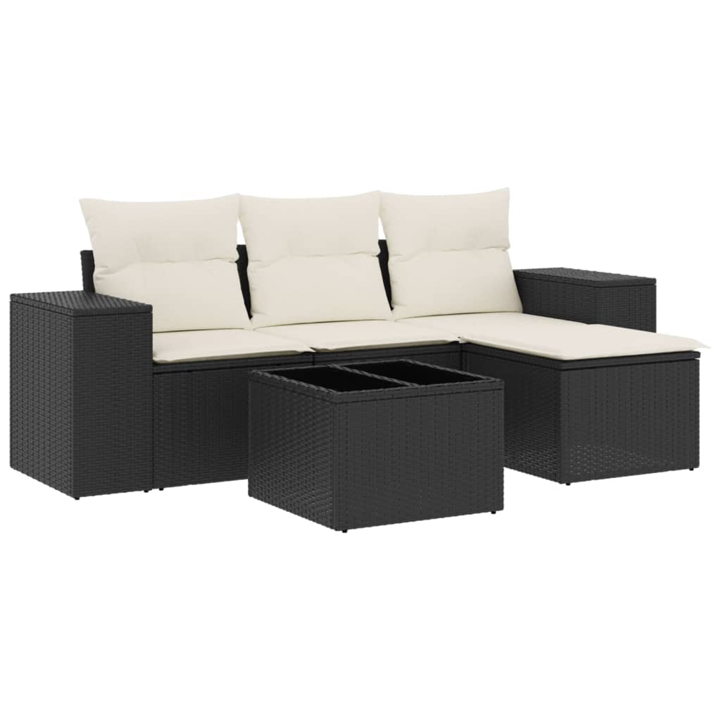 4-tlg. Garten-Sofagarnitur mit Kissen Schwarz Poly Rattan