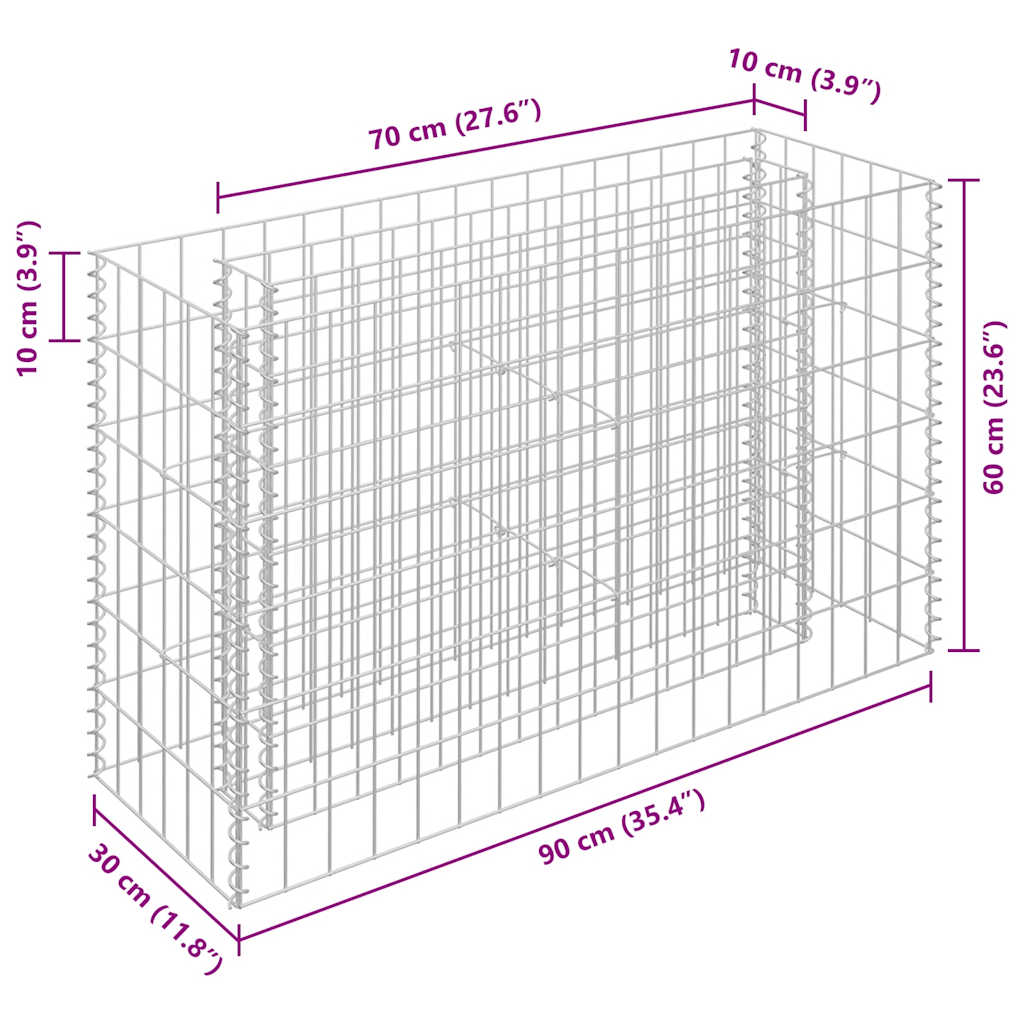 Gabionen-Hochbeet Verzinkter Stahl 90x30x10 cm