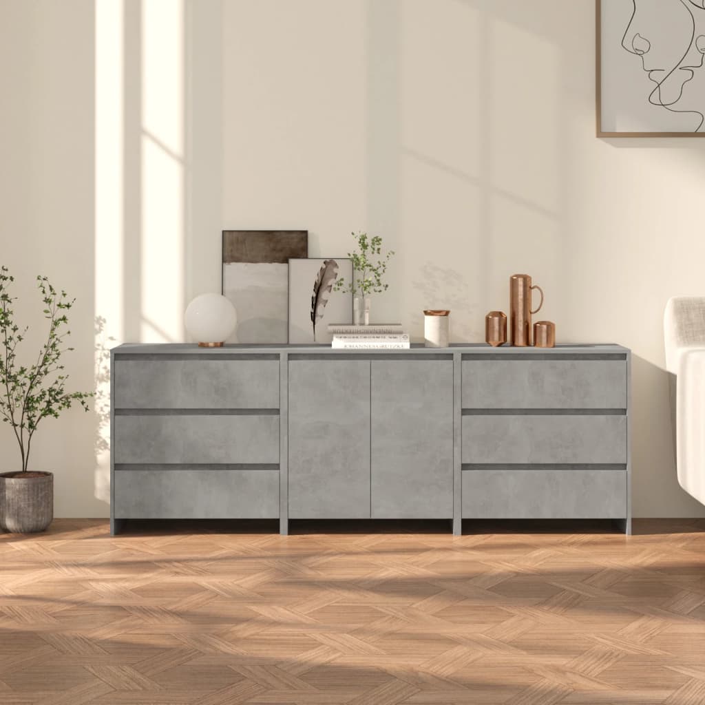 3-tlg. Sideboard Weiß Holzwerkstoff
