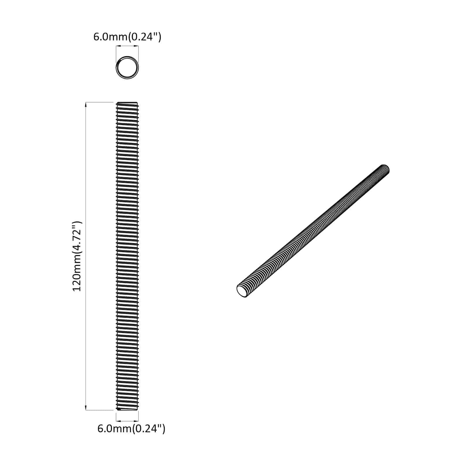 Gewindestangen 2 pcs Silber M6 x 120 mm Metall
