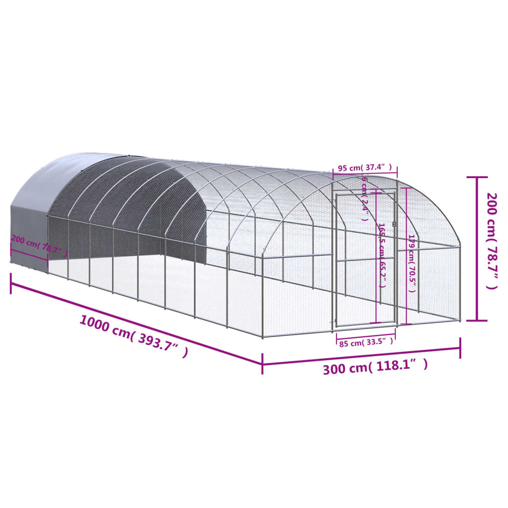 Outdoor-Hühnerstall 3x2x2 m Verzinkter Stahl