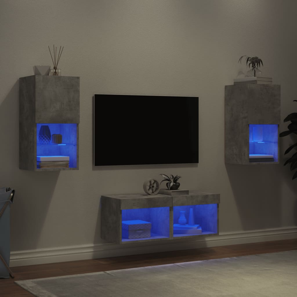 4-tlg. TV-Wohnwand mit LED-Leuchten Weiß