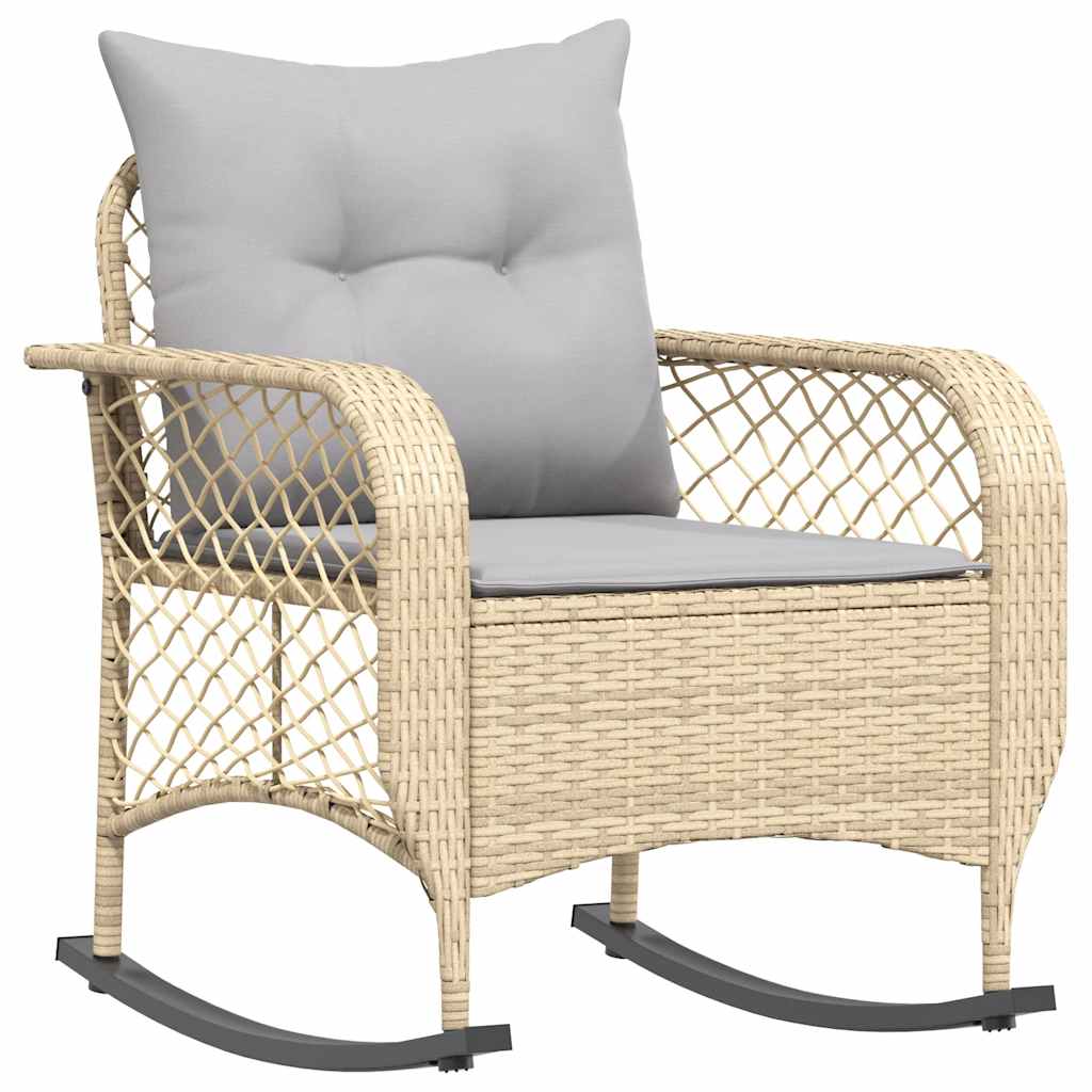 Garten-Schaukelstuhl mit Kissen Schwarz Poly Rattan