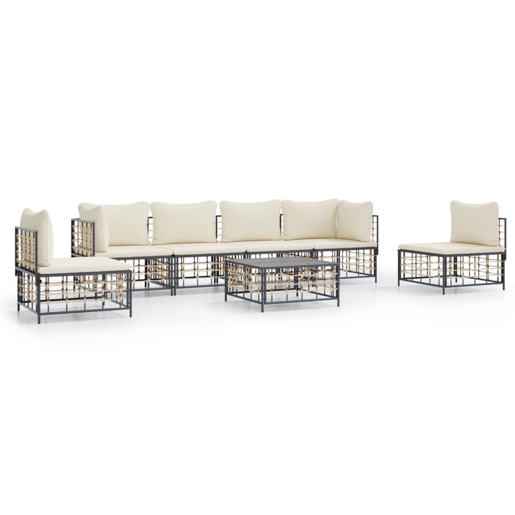 6-tlg. Garten-Lounge-Set mit Kissen Anthrazit Poly Rattan