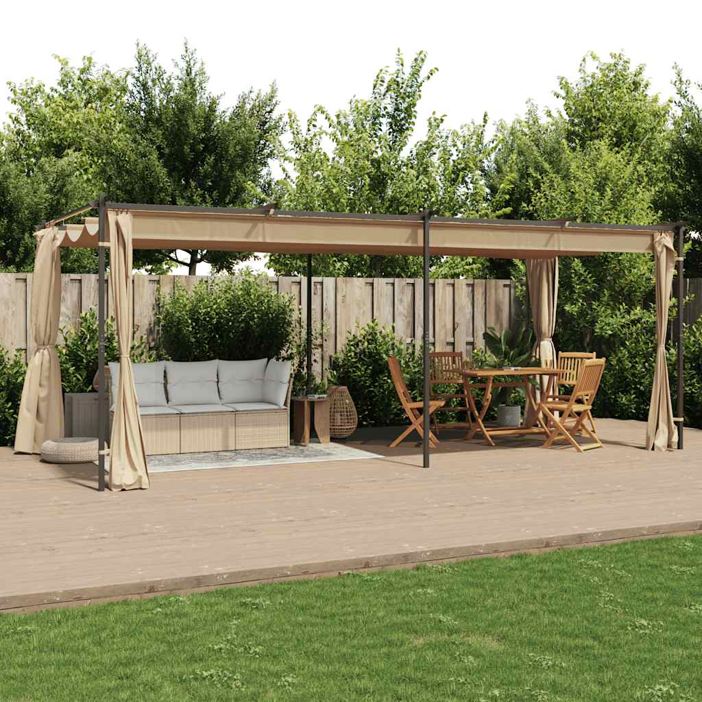 Pavillon mit Vorhängen 3x3 m Taupe Stahl