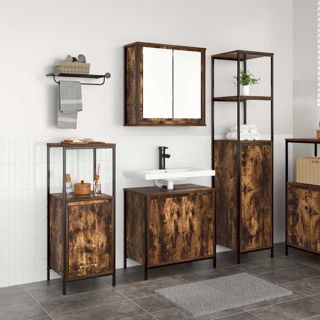 Badezimmermöbel-Set 5 pcs Schwarz Eichen-Optik Holzwerkstoff