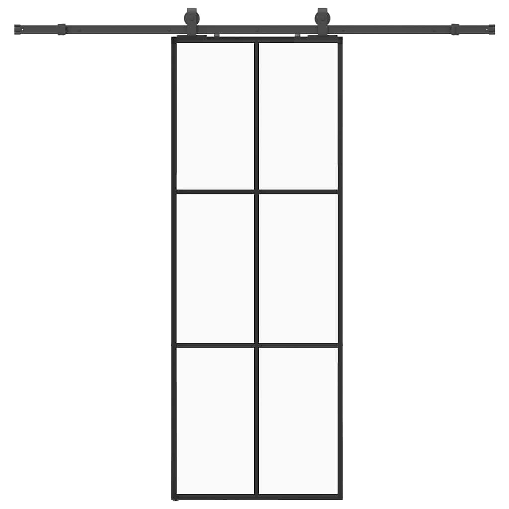 Schiebetür mit Beschlag Schwarz 76x205 cm ESG-Glas