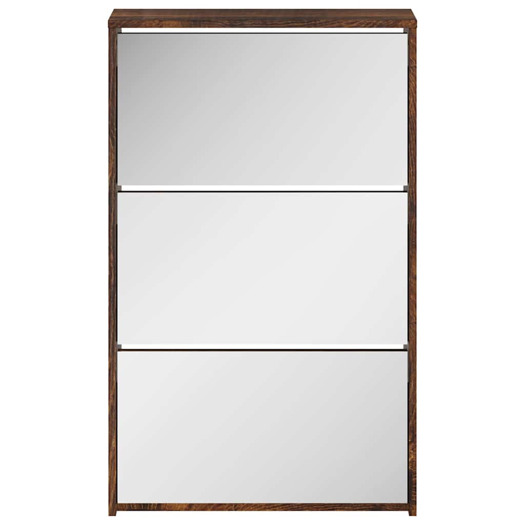 Schuhschrank mit 2 Fächern Spiegel Eiche-Optik 63x17x67 cm