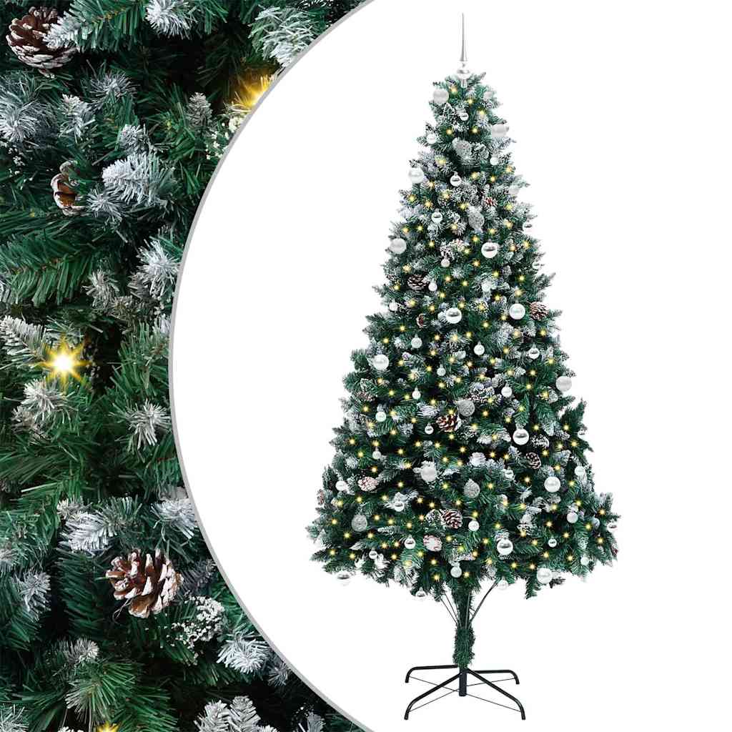 Künstlicher Weihnachtsbaum mit LEDs Kugeln Zapfen 150 cm
