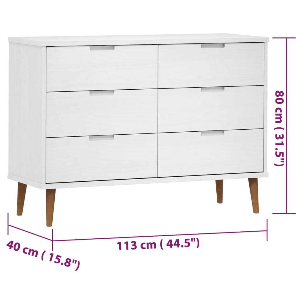 Schubladenschrank MOLDE Braun 113x40x80 cm Massivholz Kiefer