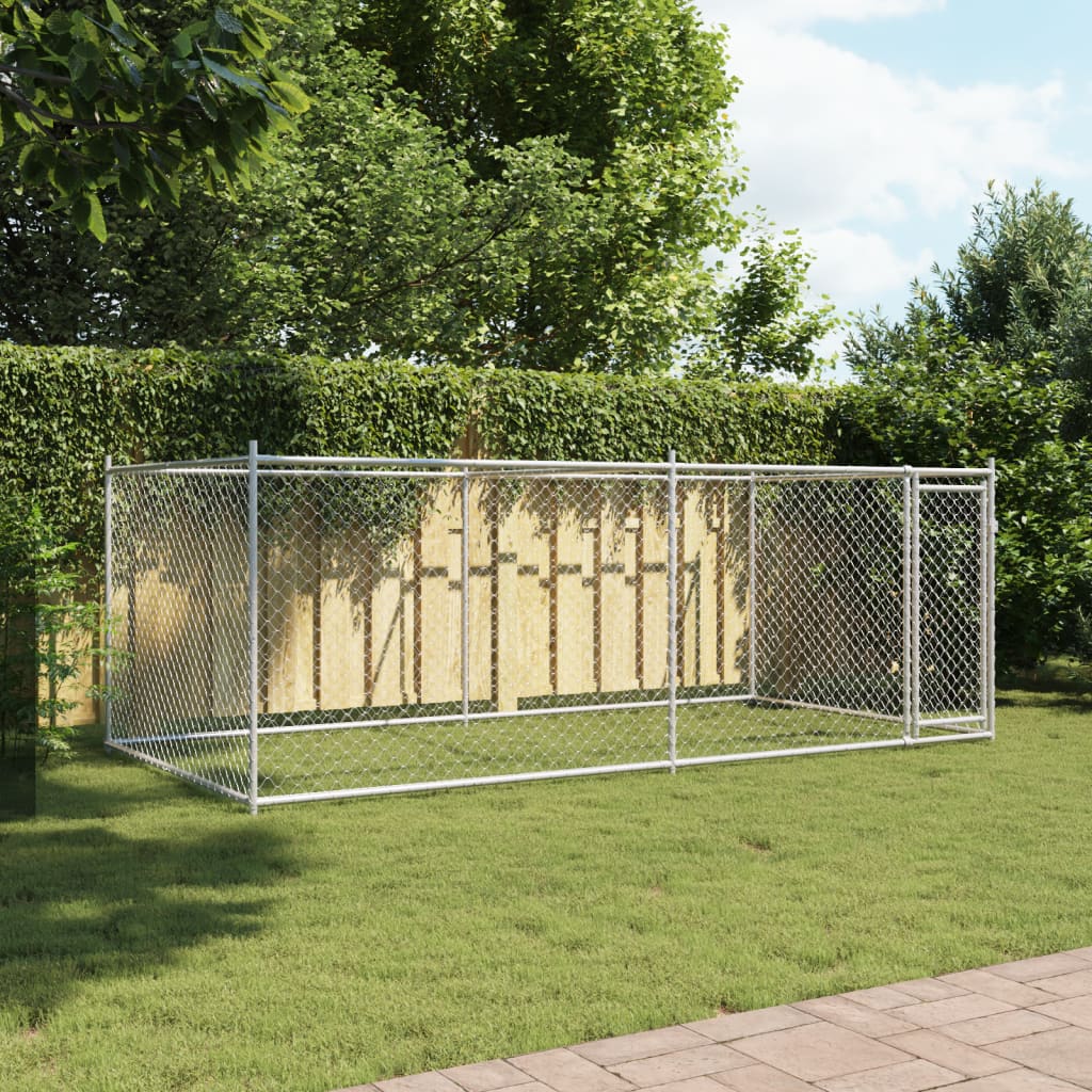 Hundezwinger mit Tür Grau 2x2x1,5 m Verzinkter Stahl