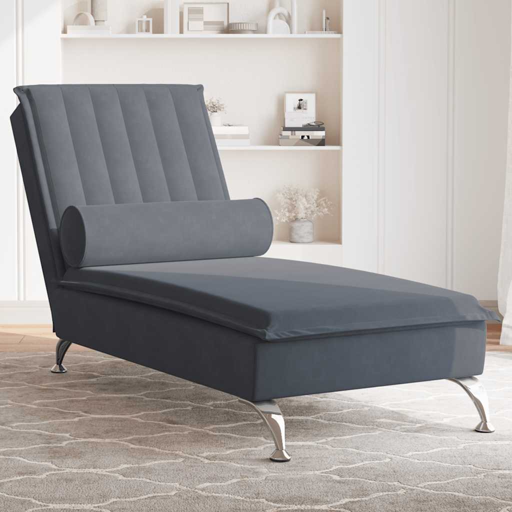 Massage-Chaiselongue mit Nackenrolle Hellgrau Samt