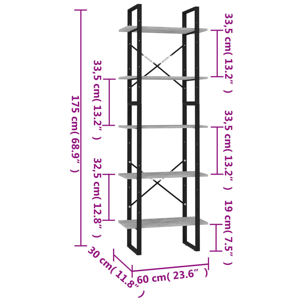 Bücherregal 5 Fächer Weiß 40x30x175 cm Holzwerkstoff