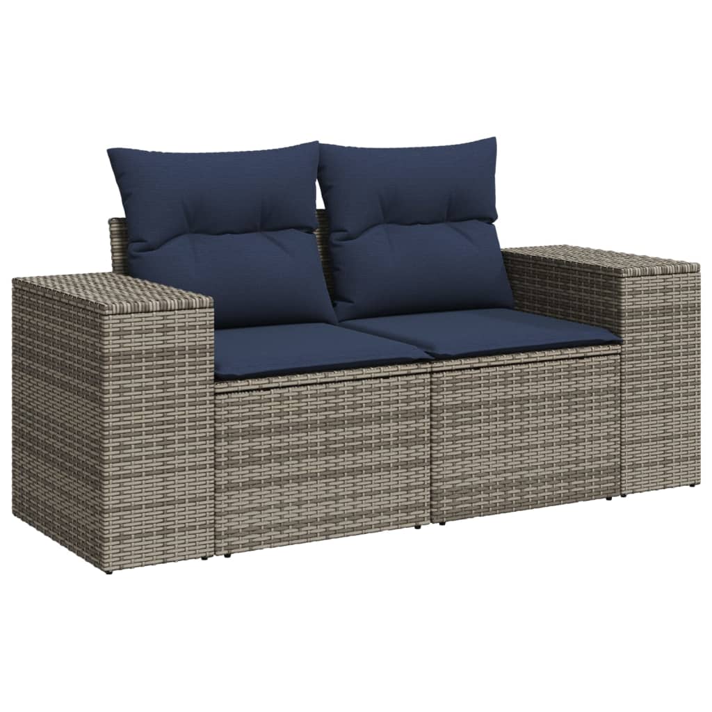 10-teiliges Gartensofa-Set mit Kissen, schwarzes Polyrattan