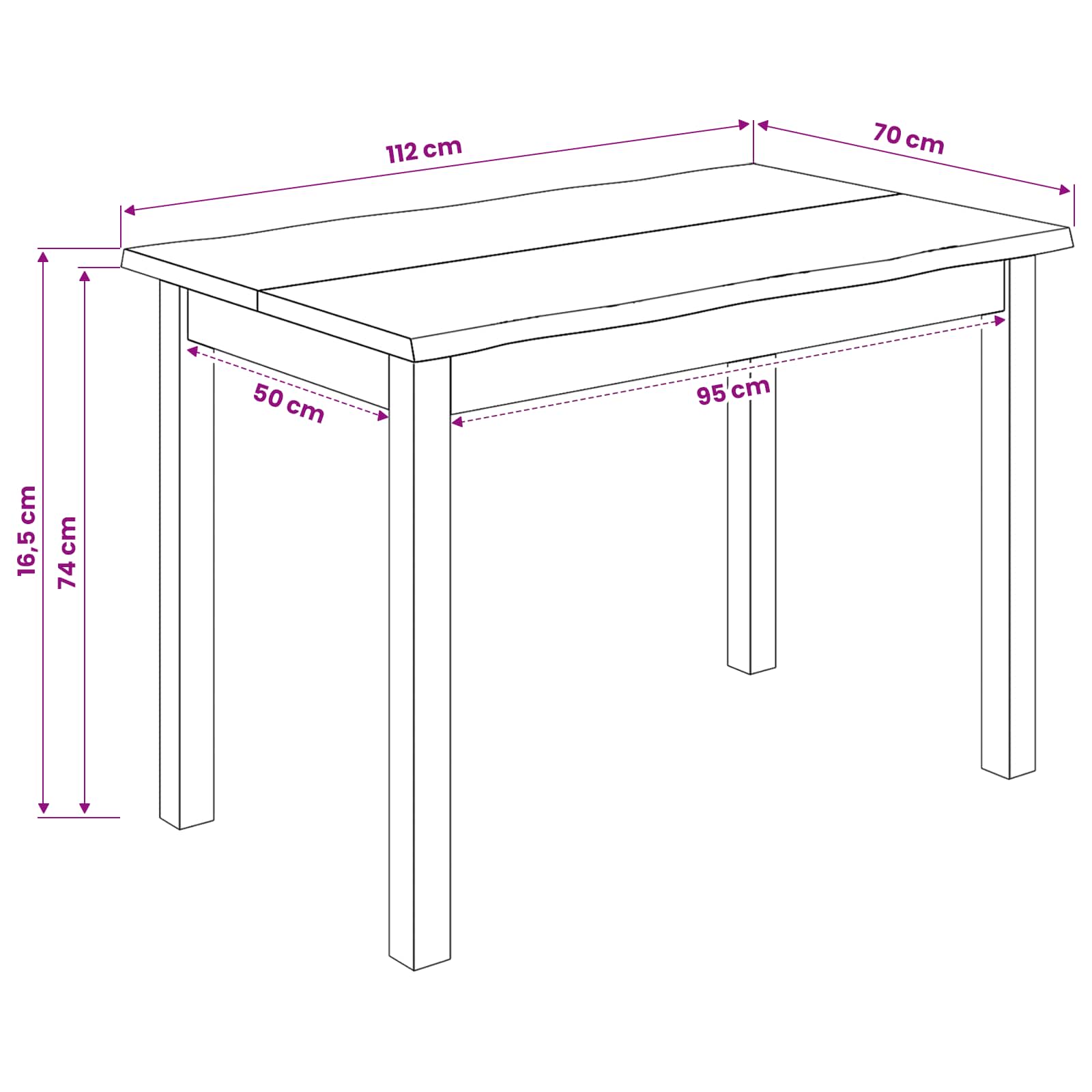 Esstisch EKAI Schwarz 112 x 70 x 76,5 cm Massives Kiefernholz