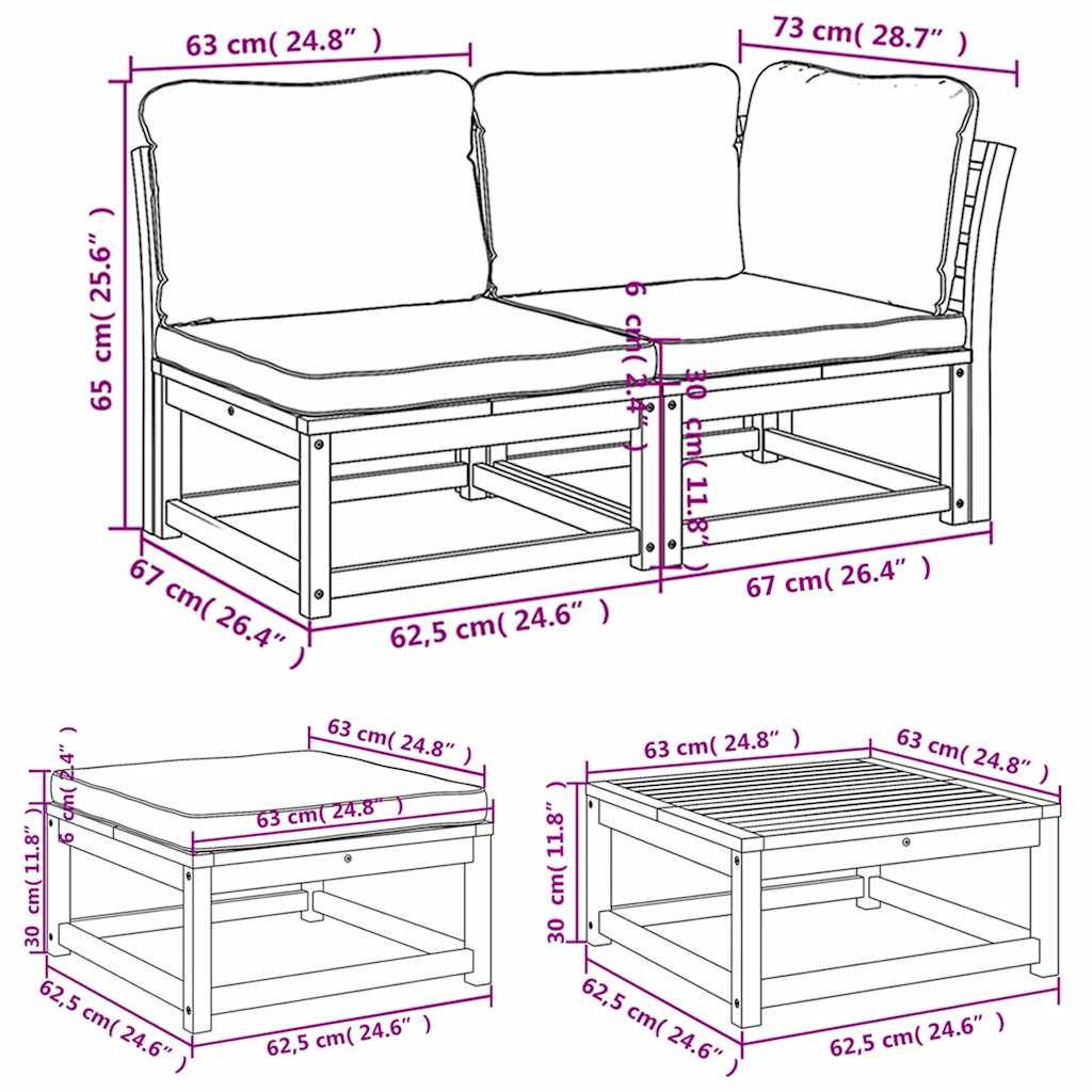 4-tlg. Garten-Lounge-Set mit Kissen Massivholz Akazie