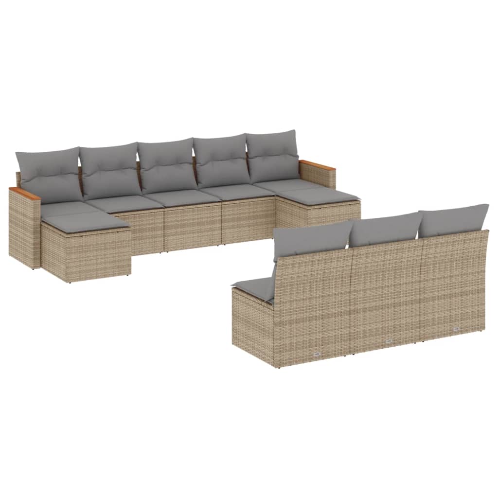 10-tlg. Garten-Sofagarnitur mit Kissen Schwarz Poly Rattan
