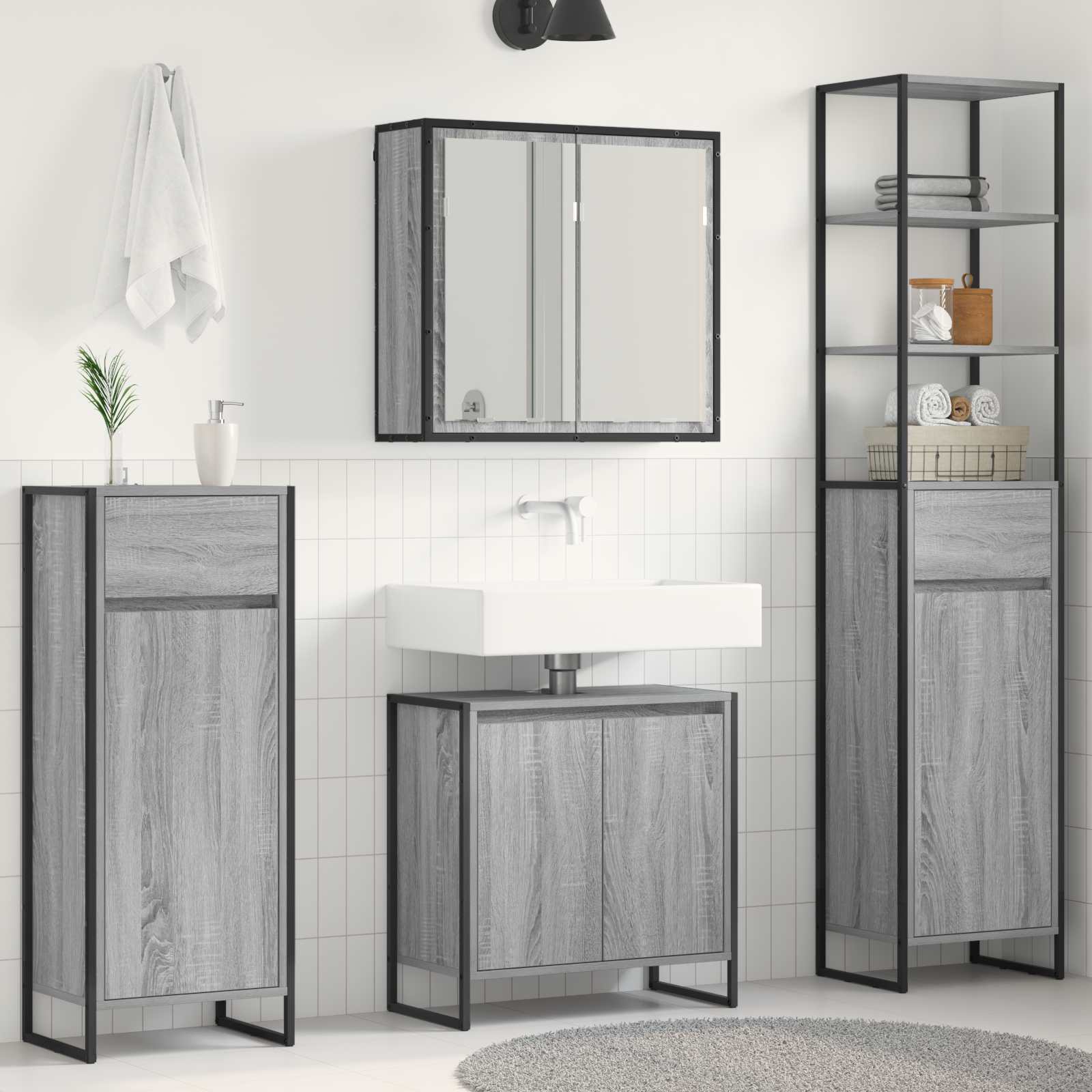 Badezimmermöbel-Set mit Tür Schwarz Eichen-Optik Holzwerkstoff
