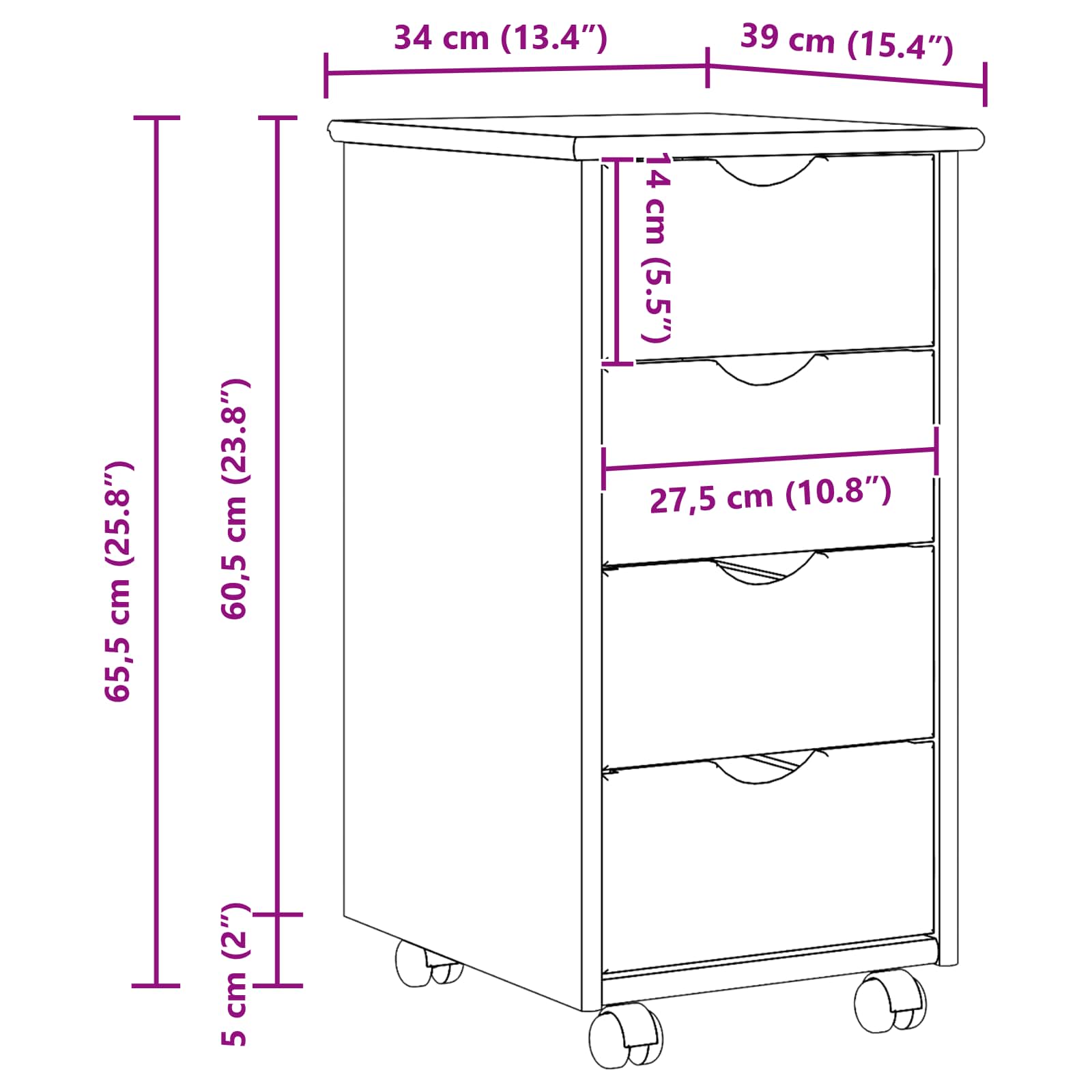 Rollschrank Honigbraun 34 x 39 x 65,5 cm Massivholz Kiefer