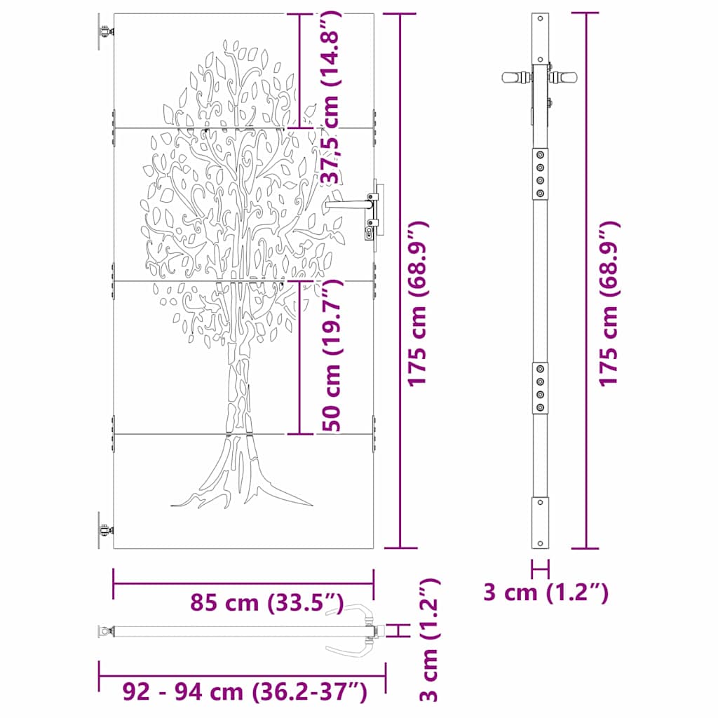 Gartentor 85x75 cm Cortenstahl Baum-Design