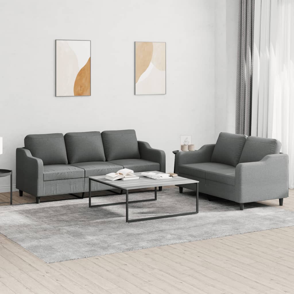 3-tlg. Sofagarnitur mit Kissen Braun Stoff