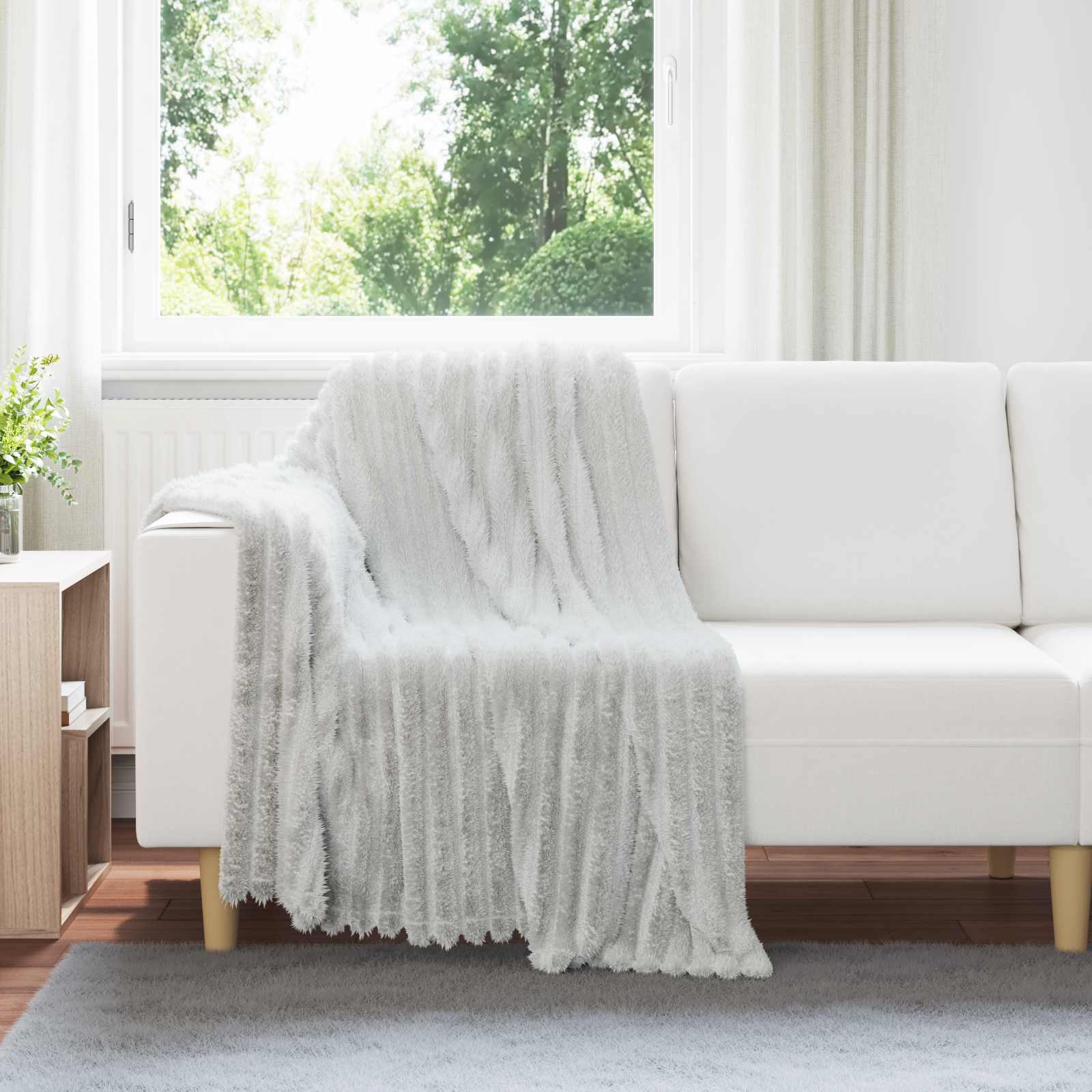 Überwurfdecke Beige 150 x 130 cm Fleece