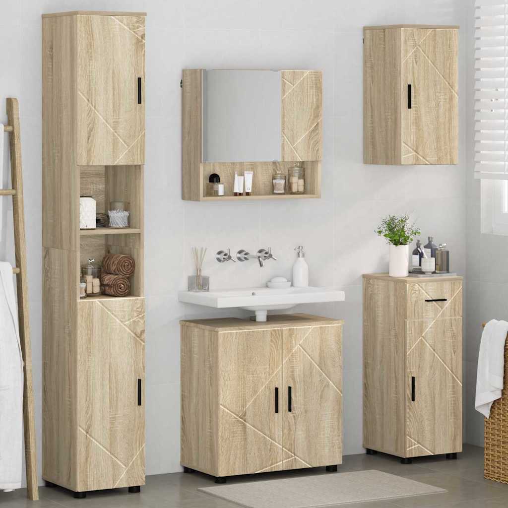 Badezimmermöbel-Set mit Tür 5 pcs Weiß Holzwerkstoff & Metall