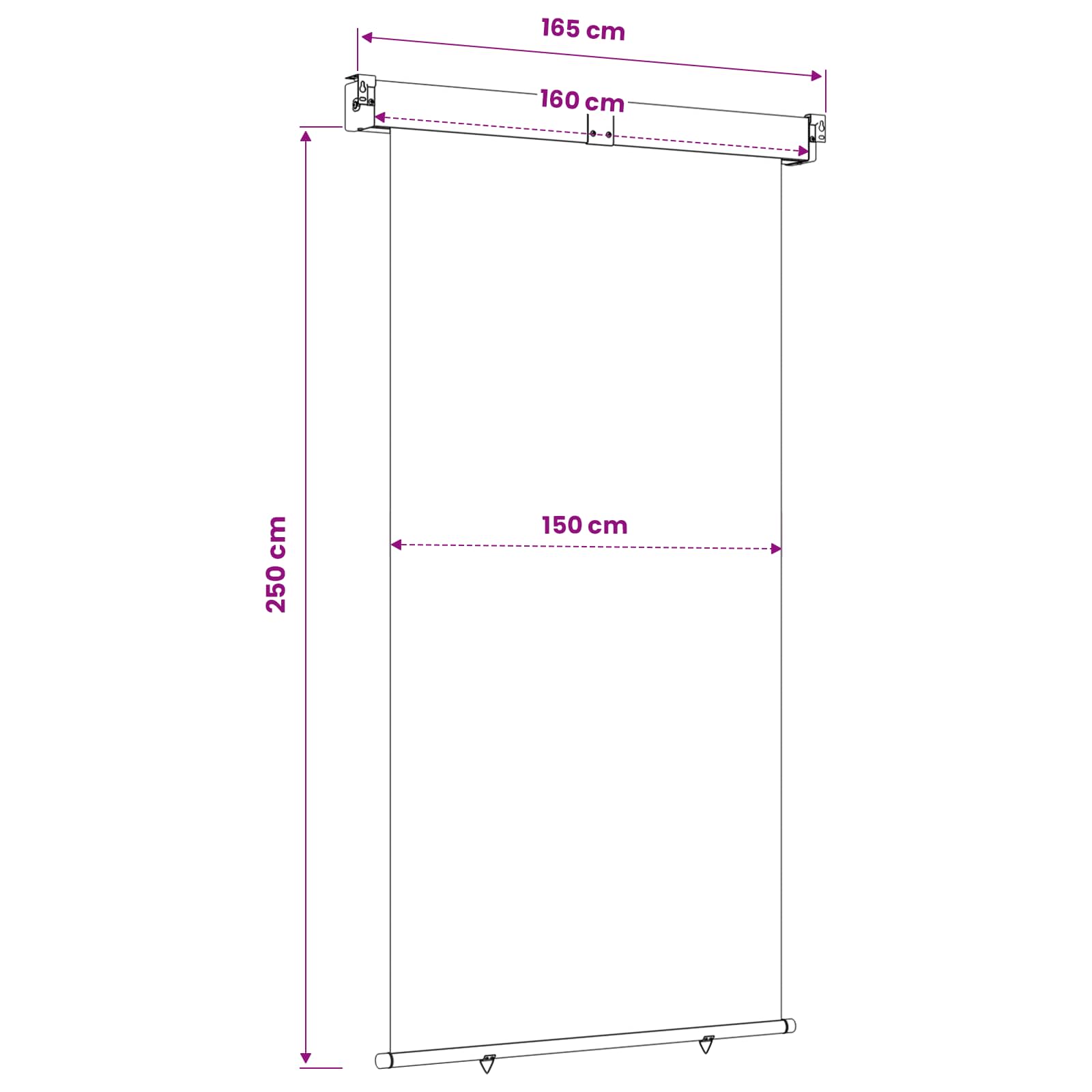 Balkon Seitenmarkise 60 x 250 cm 100% Polyester Eisen Stahl