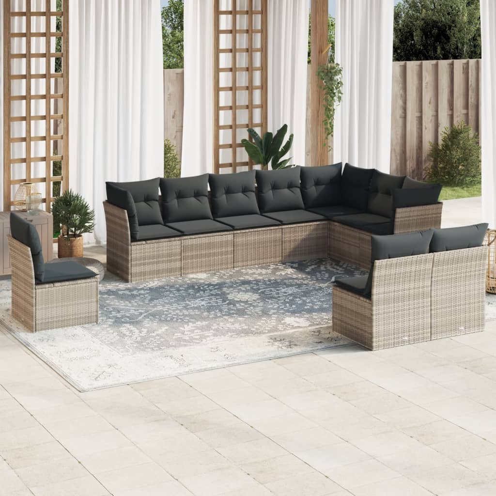 10-tlg. Garten-Sofagarnitur mit Kissen Schwarz Poly Rattan