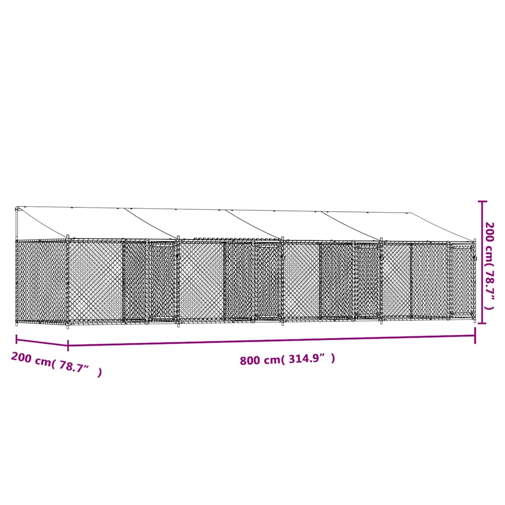Hundezwinger mit Dach und Tür Grau 2x2x2 m Verzinkter Stahl