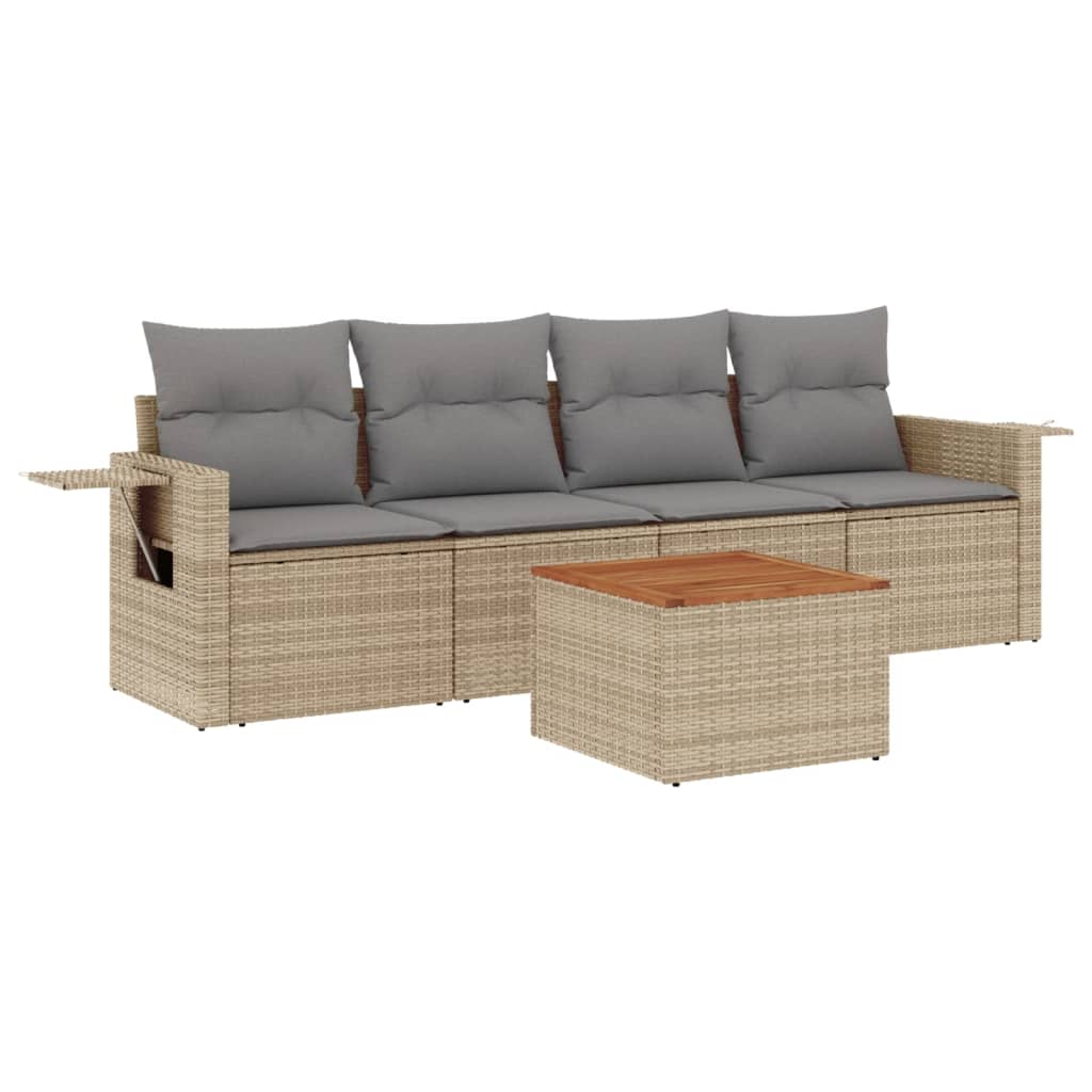 5-tlg. Garten-Sofagarnitur mit Kissen Schwarz Poly Rattan