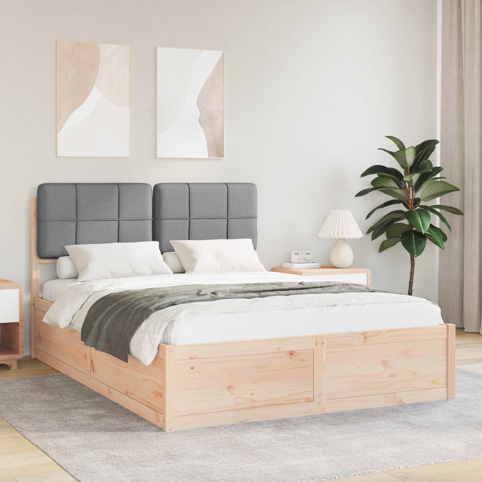 Bettgestell mit gepolstertem Kopfteil Hellgrau 200 x 200 cm