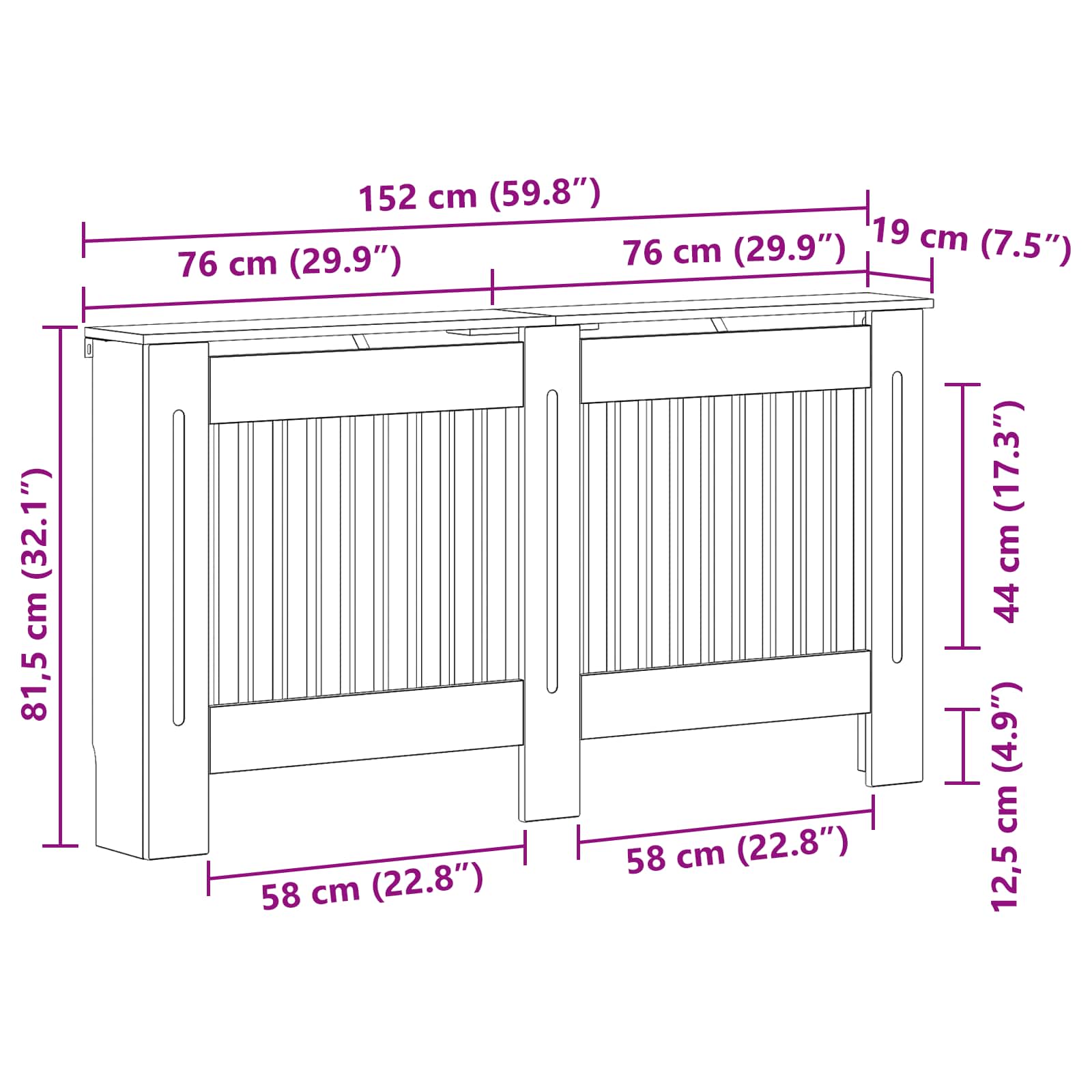 Holzwerkstoff Heizkörper-Abdeckung Heizkörperverkleidung 112 cm, weiß
