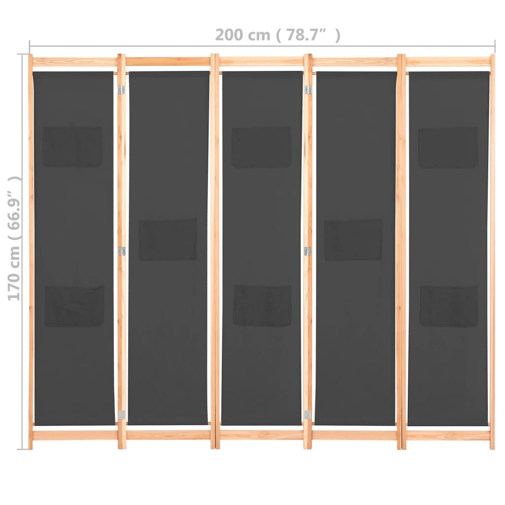 5-teiliger Raumteiler Creme 200 x 170 x 4 cm Stoff