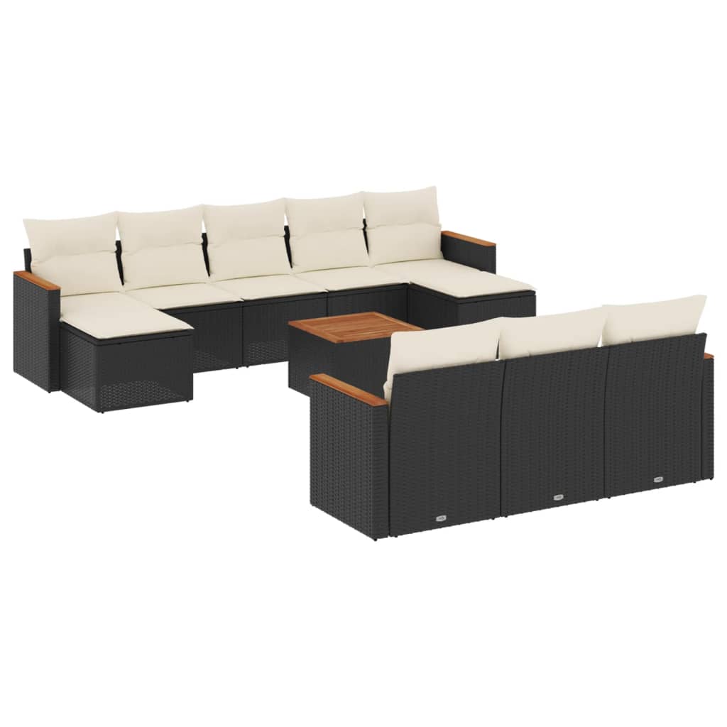 10-tlg. Garten-Sofagarnitur mit Kissen Schwarz Poly Rattan