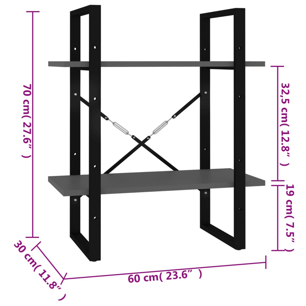Bücherregal 2 Fächer Weiß 60x30x70 cm Holzwerkstoff