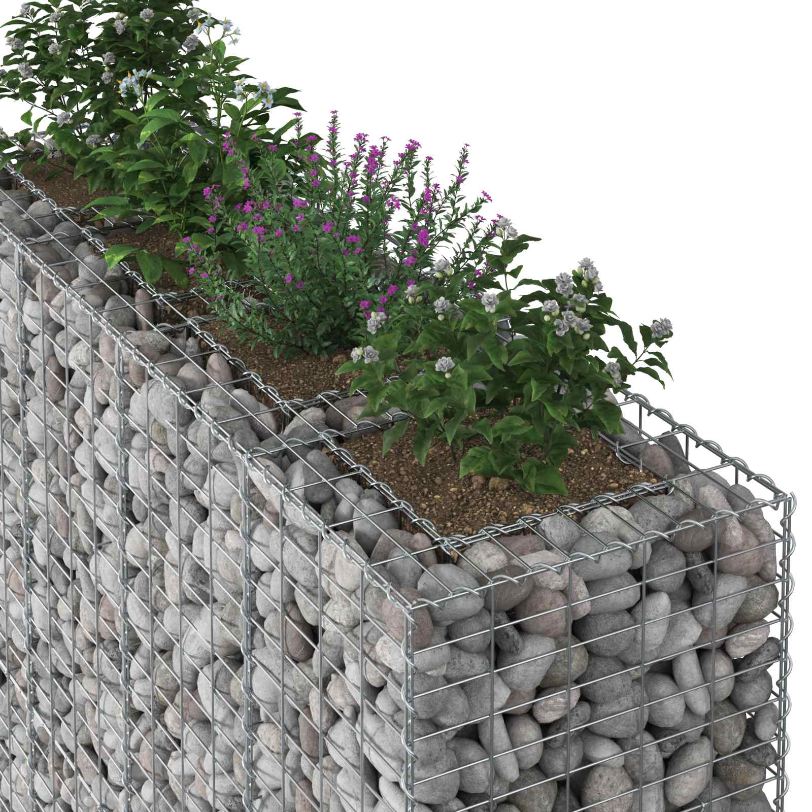 Gabionen Hochbeet 2 pcs Silber 260 x 60 x 55 cm