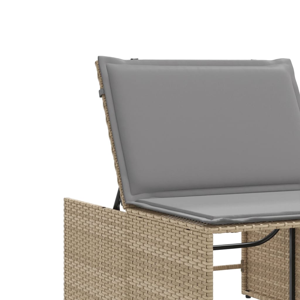 Modulare Sonnenliegen 2 Stk. mit Tisch Schwarz Poly Rattan