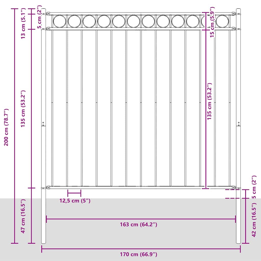 Gartenzaun ASSEN Stahl 1,7 x 0,8 m Schwarz
