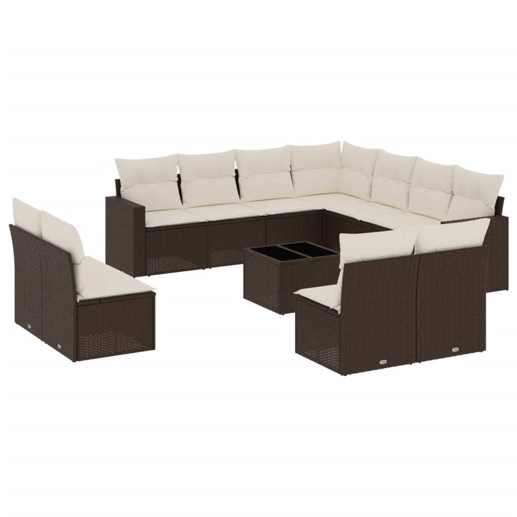 11-tlg. Garten-Sofagarnitur mit Kissen Schwarz Poly Rattan