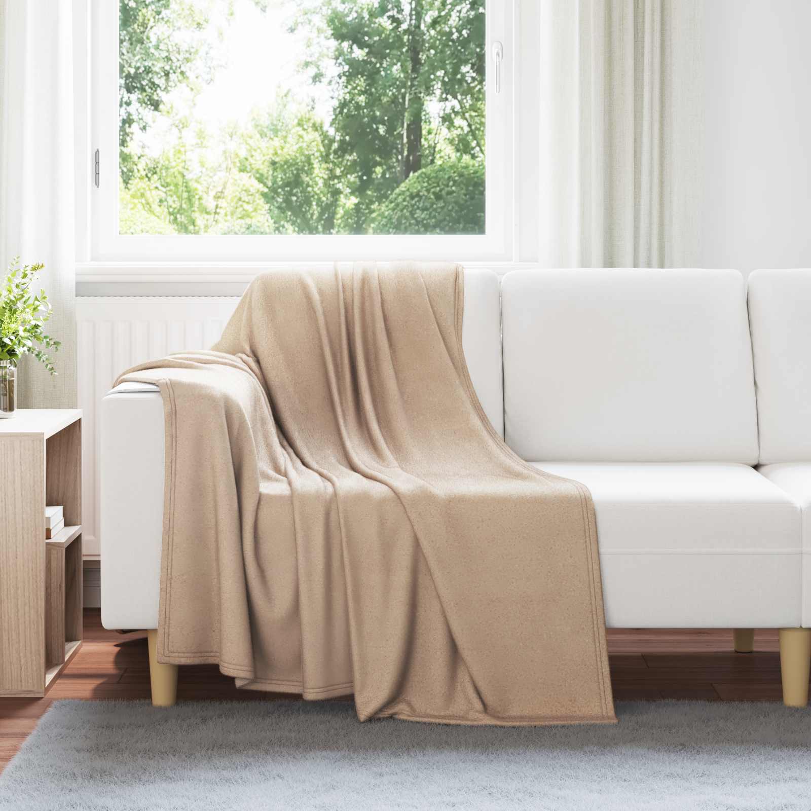 Überwurfdecke Beige 170 x 130 cm Fleece