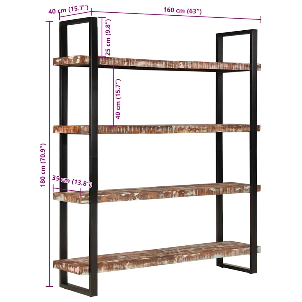 Bücherregal mit 4 Böden 80x40x180 cm Altholz Massiv
