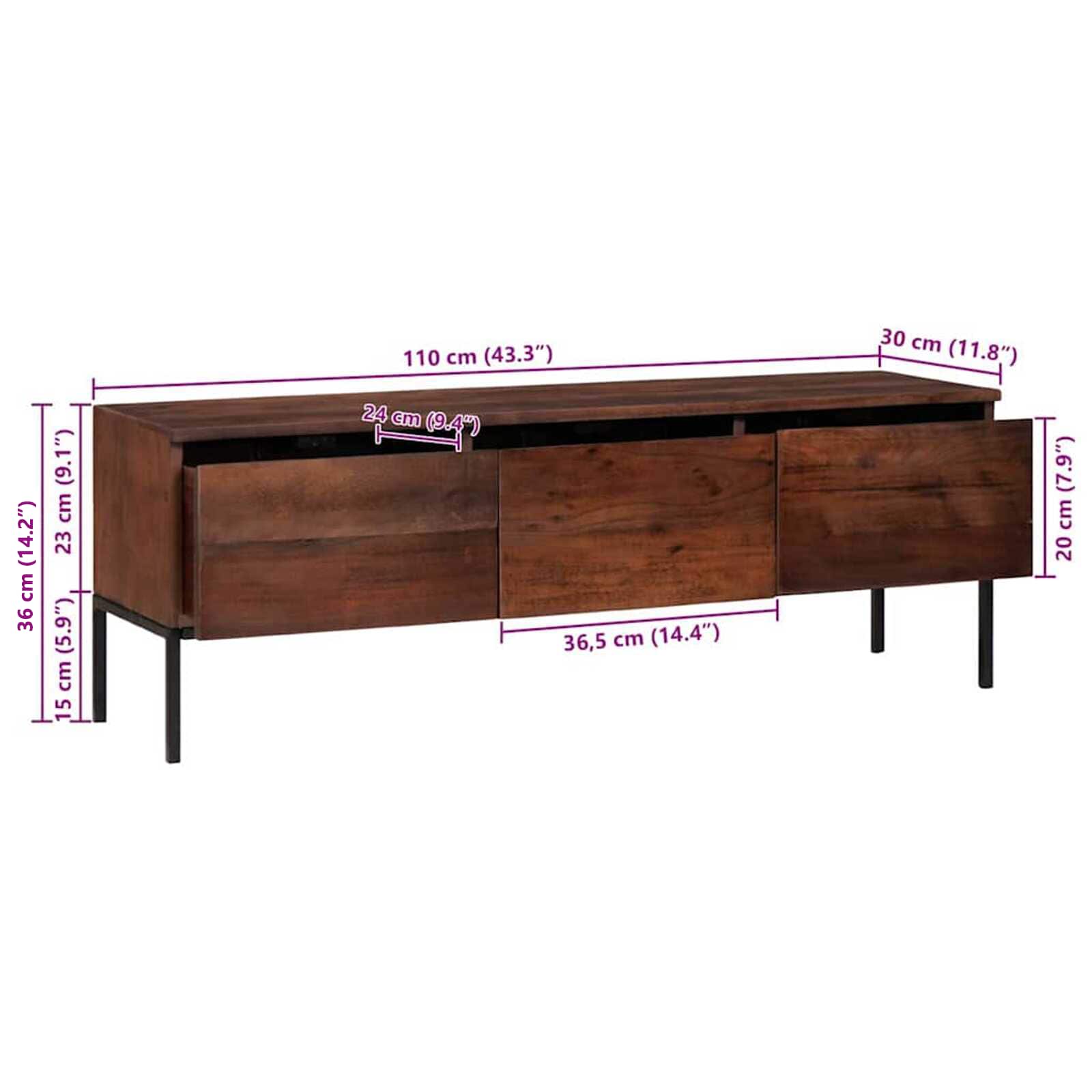 TV-Schränk Honigbraun 110 x 30 x 36 cm Massivholz Akazie