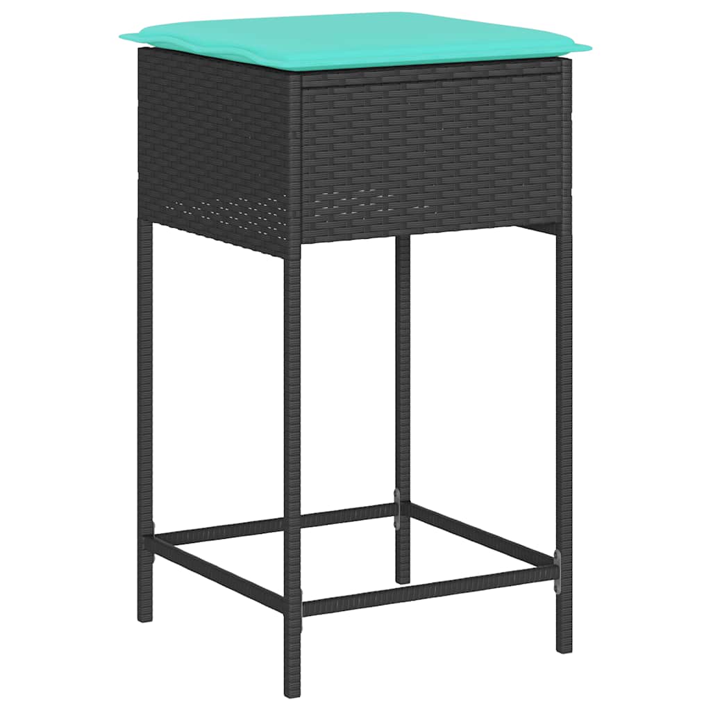 Garten-Barhocker mit Kissen 2 Stk. Grau Poly Rattan
