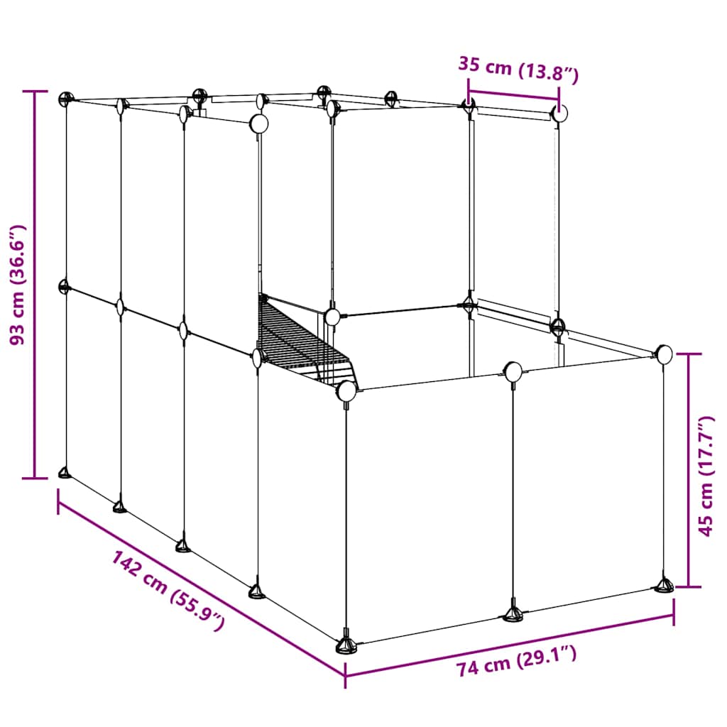 Kleintierkäfig Schwarz 142x74x93 cm PP und Stahl
