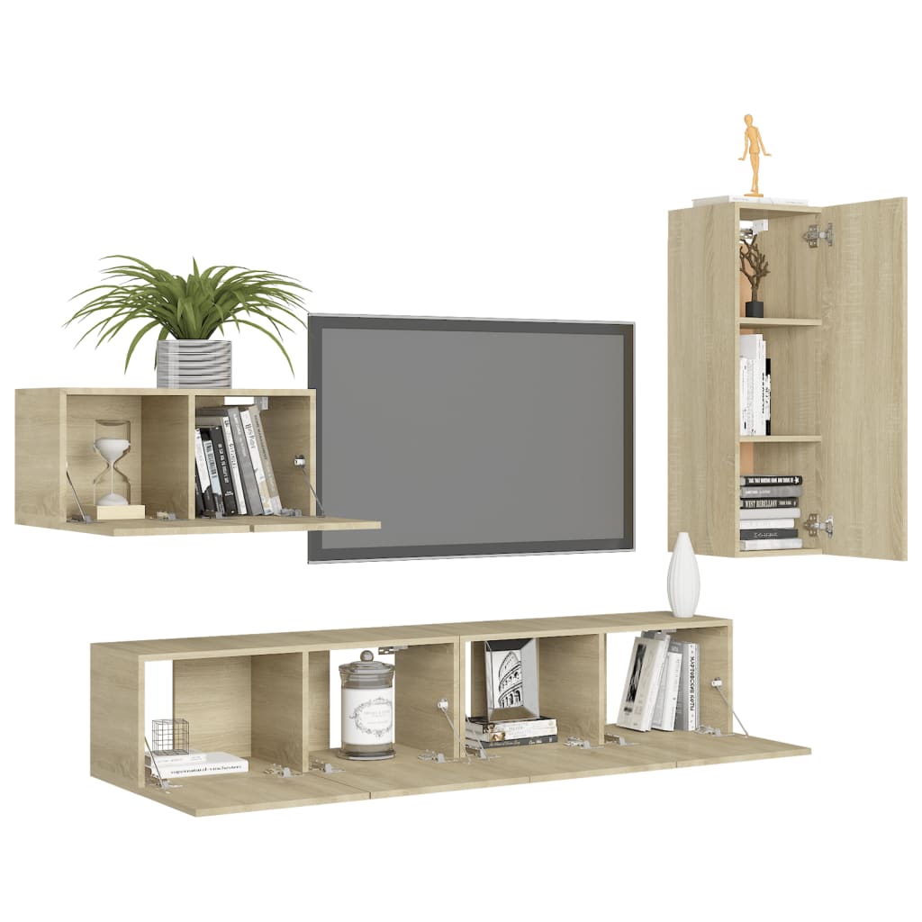 4-tlg. TV-Schrank-Set Weiß Holzwerkstoff