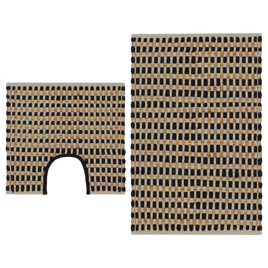 Handgewebtes Badematten-Set Jute Stoff Natur und Weiß