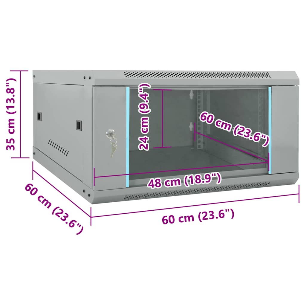 Netzwerkschrank mit Speicher Grau 60 x 45 x 28 cm Stahl